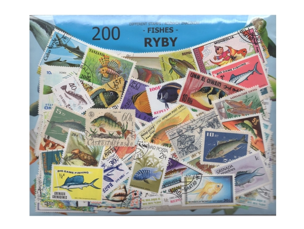 Pakiet 200 znaczków pocztowych - RYBY